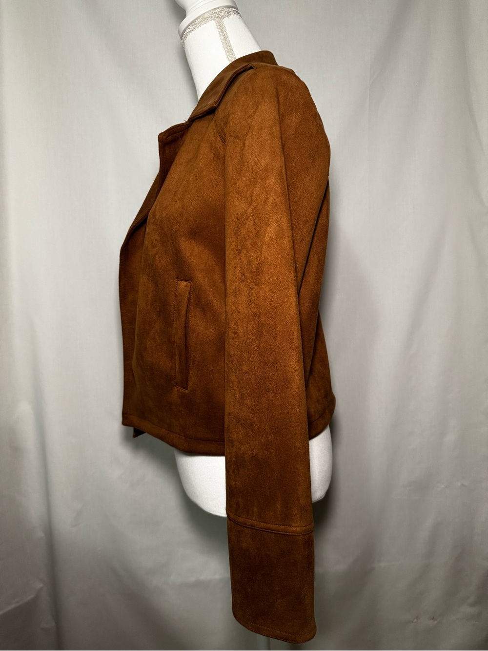 Tahari Rust Brown Faux Suede Moto Jacket - Picture 3 of 4